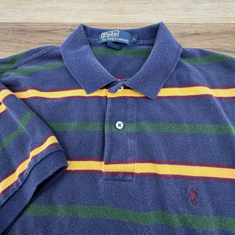 Vintage 90s Polo Golf Ralph Lauren Striped Cotton Polo Shirt Large Preppy